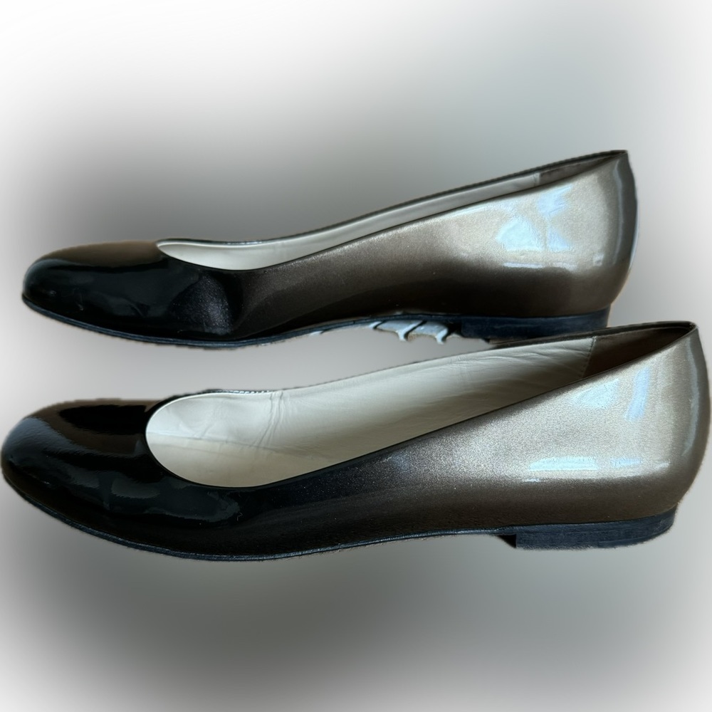 M. Gemi Black Gold Tan Ombré Patent leather Flats Size Eu 38 Us 7.5 - Picture 13 of 16